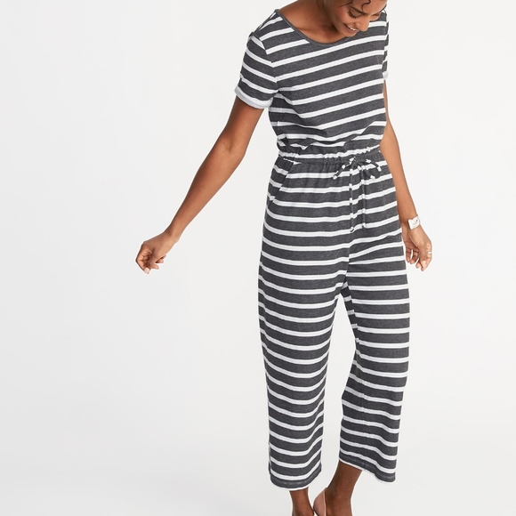 Old Navy Pants - Old Navy Grey Stripe Wide Leg Drawstring Jumpsuit
